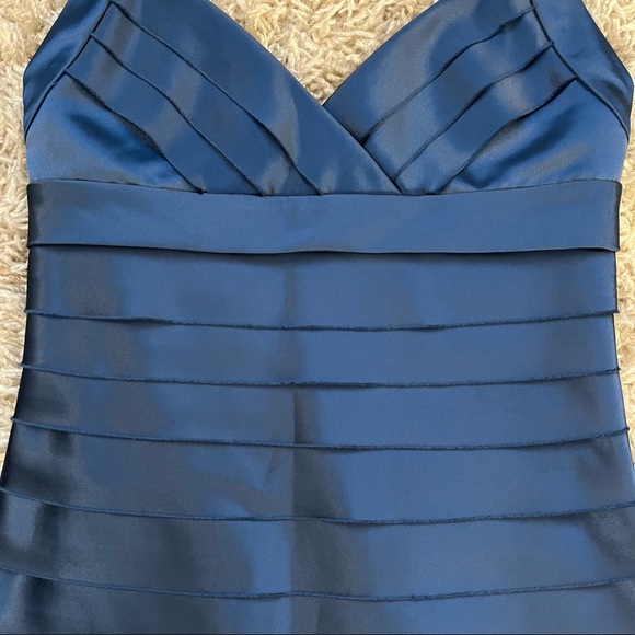 BCBG Blue Satin Tiered Dress - Picture 3 of 8